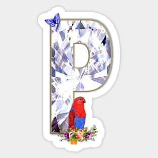 Name Initial Letter P and Eclectus Parrot Sticker